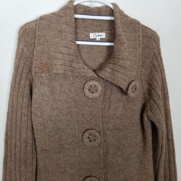 Carducci Women Wool Alpaca Cardigan Sweater Sz M Beige Button Up Long Boho - Picture 2 of 8
